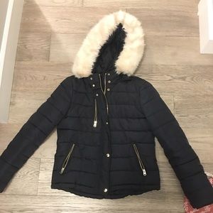 Topshop women’s jacket with faux fur hood